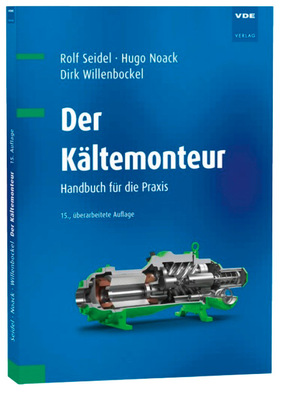 Blauer Bucheinband mit dem Titel "Der Kältemonteur" mit der Abbildung eines mechanischen Geräts und den Autorennamen darüber. - © Bild: VDE Verlag