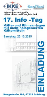 Flyer für den 17. Infotag zu Kühlsystemen, der am 25. Oktober 2025 in Duisburg, Deutschland, stattfindet. - © IKKE © IKKE